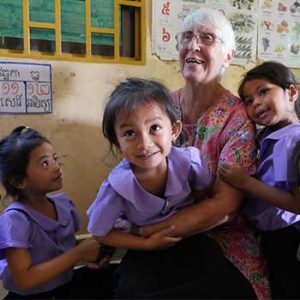 Sister Mary Little with her students at the pre-school