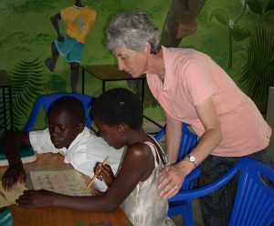 Sister Celeste Derr teaching school children